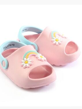 Josmo Pink Clog Sandals with Blue Strap & Rainbow Daisy Charms